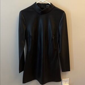 Bardot Black Faux Leather Mock Neck Dress barely worn!
